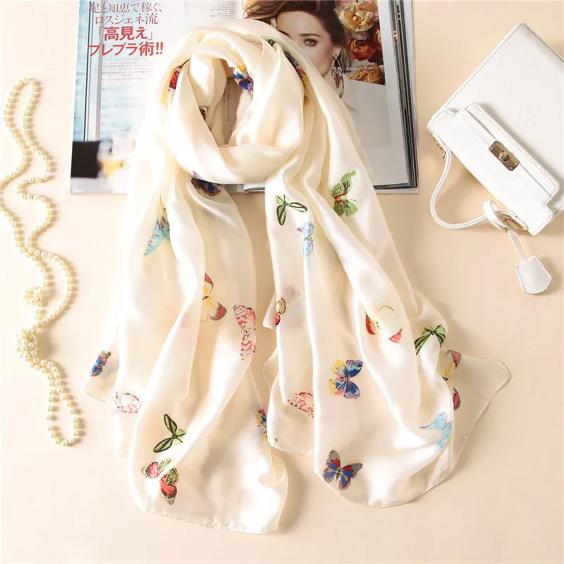 Butterfly Print Silk Scarf Silky Shawl Wrap for Women Ladies Girls 90x180