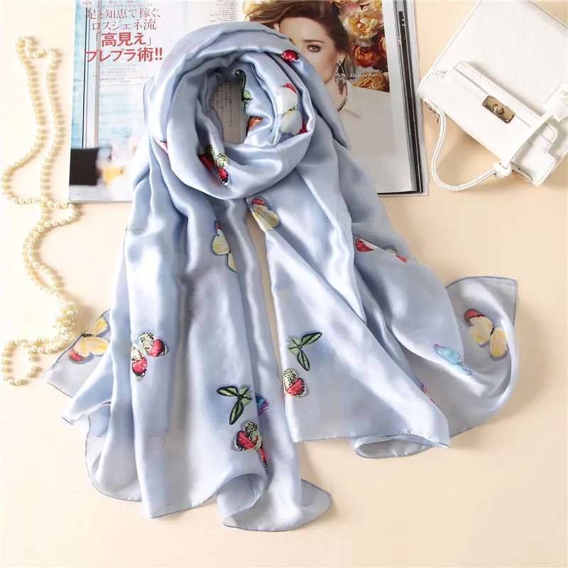 Butterfly Print Silk Scarf Silky Shawl Wrap for Women Ladies Girls 90x180