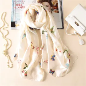 Butterfly Print Silk Scarf Silky Shawl Wrap for Women Ladies Girls 90x180