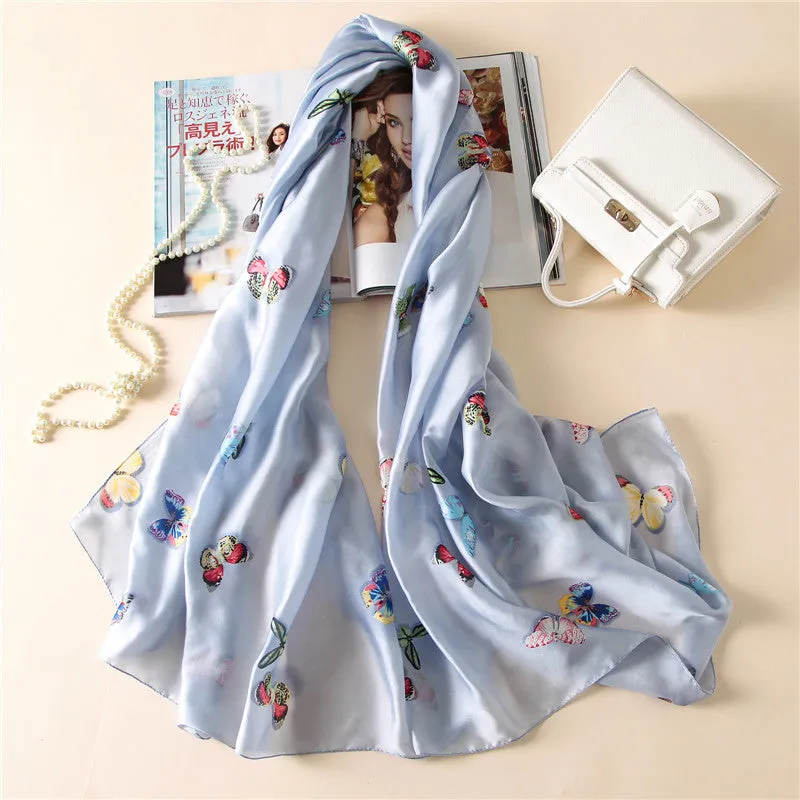 Butterfly Print Silk Scarf Silky Shawl Wrap for Women Ladies Girls 90x180