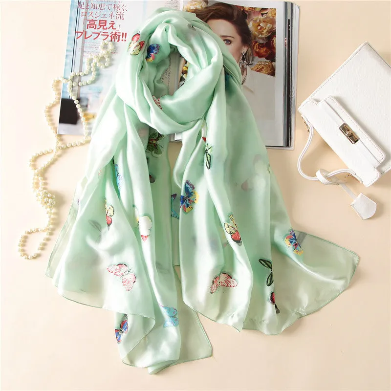 Butterfly Print Silk Scarf Silky Shawl Wrap for Women Ladies Girls 90x180