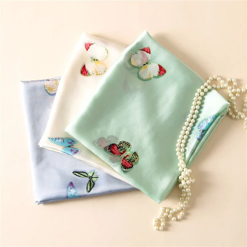 Butterfly Print Silk Scarf Silky Shawl Wrap for Women Ladies Girls 90x180