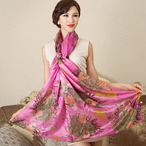 [BYSIFA] Silk Scarf Plus Size Broadened Silk Women's Silk Scarf Shawl Female Scarf New Winter Orange Coffee Women Long Scarves