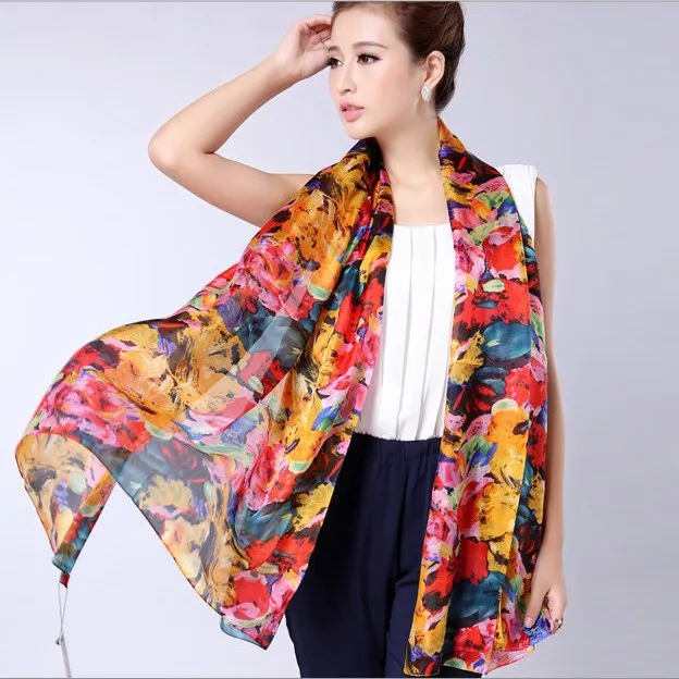 [BYSIFA] Silk Scarf Plus Size Broadened Silk Women's Silk Scarf Shawl Female Scarf New Winter Orange Coffee Women Long Scarves