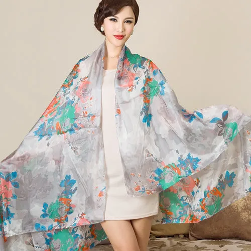 [BYSIFA] Silk Scarf Plus Size Broadened Silk Women's Silk Scarf Shawl Female Scarf New Winter Orange Coffee Women Long Scarves