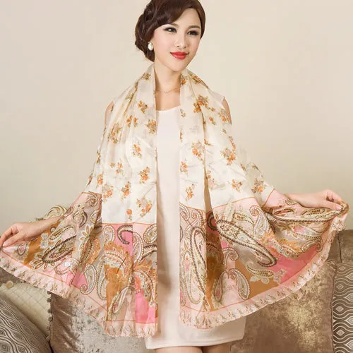 [BYSIFA] Silk Scarf Plus Size Broadened Silk Women's Silk Scarf Shawl Female Scarf New Winter Orange Coffee Women Long Scarves