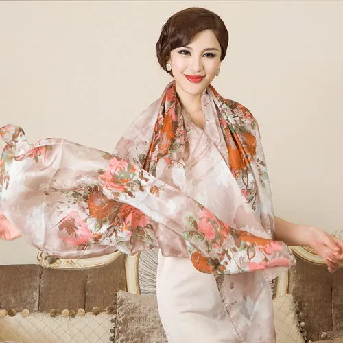 [BYSIFA] Silk Scarf Plus Size Broadened Silk Women's Silk Scarf Shawl Female Scarf New Winter Orange Coffee Women Long Scarves