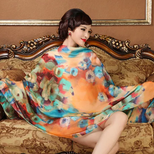 [BYSIFA] Silk Scarf Plus Size Broadened Silk Women's Silk Scarf Shawl Female Scarf New Winter Orange Coffee Women Long Scarves