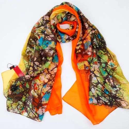 [BYSIFA] Silk Scarf Plus Size Broadened Silk Women's Silk Scarf Shawl Female Scarf New Winter Orange Coffee Women Long Scarves