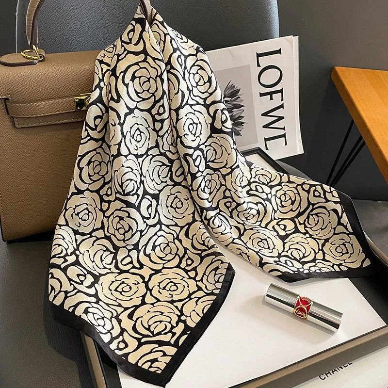 Camellia Korean Style Elegant 65 Silk Square Scarf Women's Mulberry Silk Scarf Professional Scarf Neck Protection Silk Scarf Printed Shawl