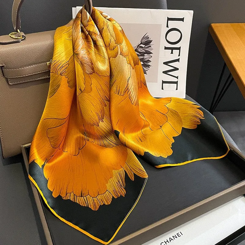 Camellia Korean Style Elegant 65 Silk Square Scarf Women's Mulberry Silk Scarf Professional Scarf Neck Protection Silk Scarf Printed Shawl