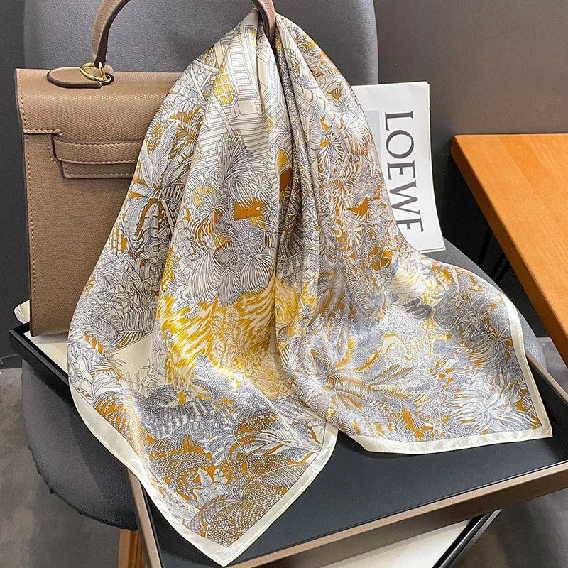 Camellia Korean Style Elegant 65 Silk Square Scarf Women's Mulberry Silk Scarf Professional Scarf Neck Protection Silk Scarf Printed Shawl
