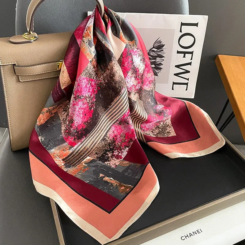 Camellia Korean Style Elegant 65 Silk Square Scarf Women's Mulberry Silk Scarf Professional Scarf Neck Protection Silk Scarf Printed Shawl