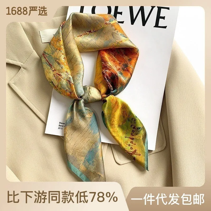 Camellia Korean Style Elegant 65 Silk Square Scarf Women's Mulberry Silk Scarf Professional Scarf Neck Protection Silk Scarf Printed Shawl