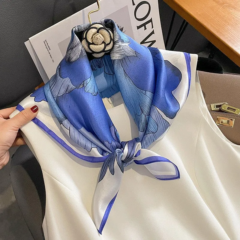 Camellia Korean Style Elegant 65 Silk Square Scarf Women's Mulberry Silk Scarf Professional Scarf Neck Protection Silk Scarf Printed Shawl