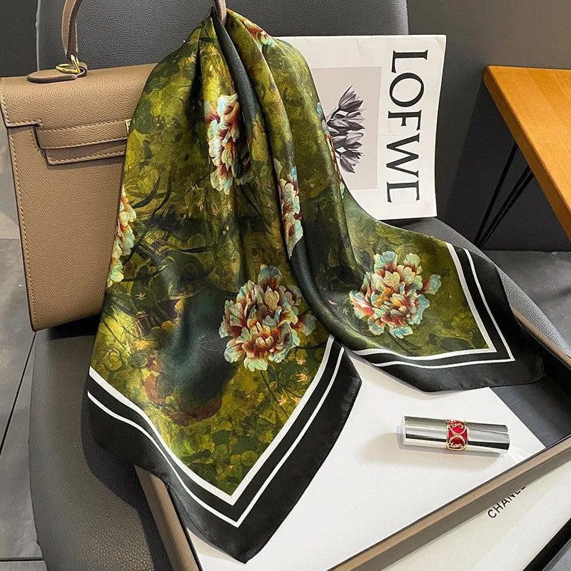 Camellia Korean Style Elegant 65 Silk Square Scarf Women's Mulberry Silk Scarf Professional Scarf Neck Protection Silk Scarf Printed Shawl