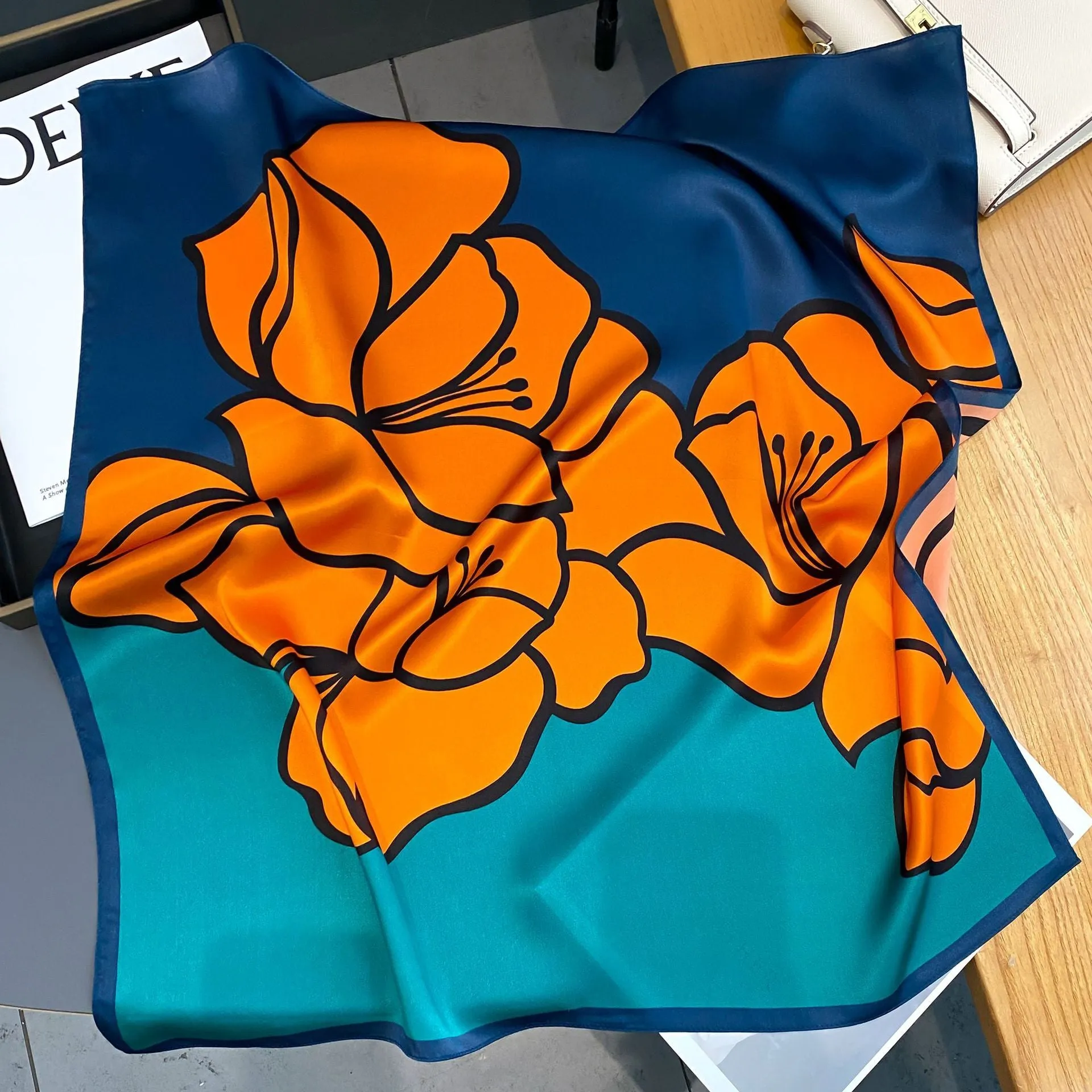 Camellia Korean Style Elegant 65 Silk Square Scarf Women's Mulberry Silk Scarf Professional Scarf Neck Protection Silk Scarf Printed Shawl