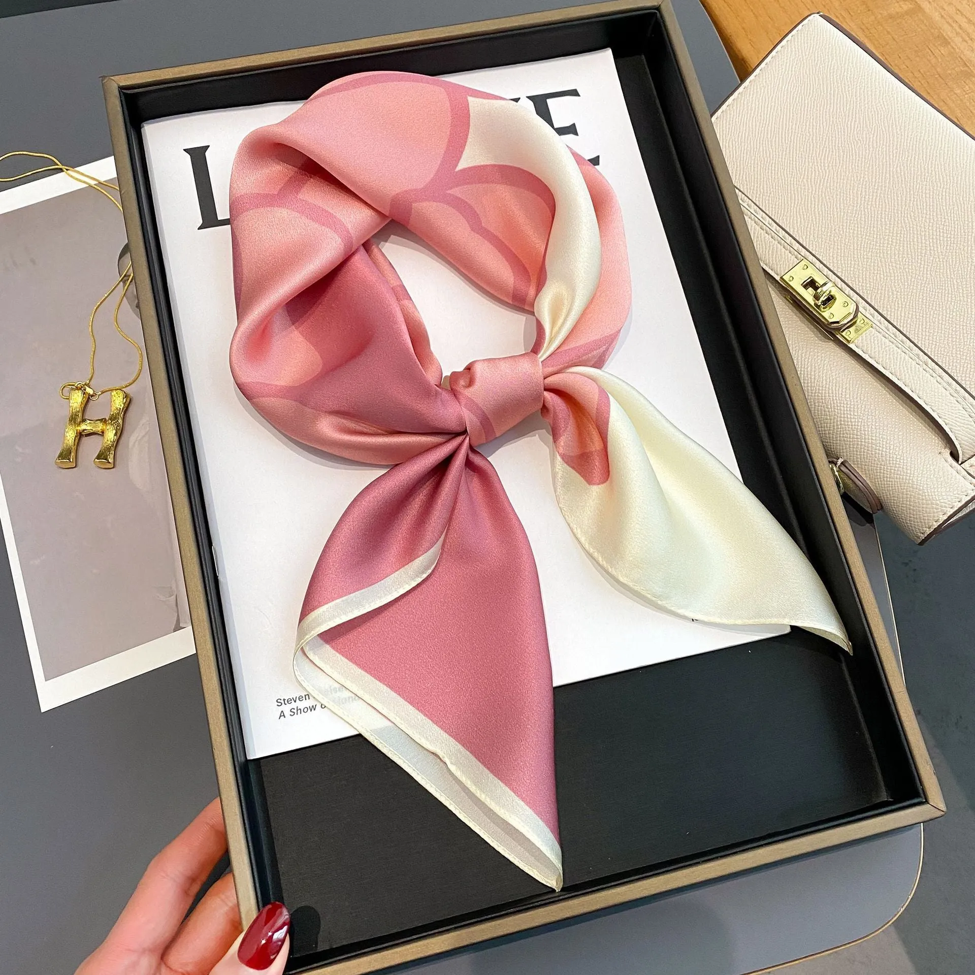 Camellia Korean Style Elegant 65 Silk Square Scarf Women's Mulberry Silk Scarf Professional Scarf Neck Protection Silk Scarf Printed Shawl