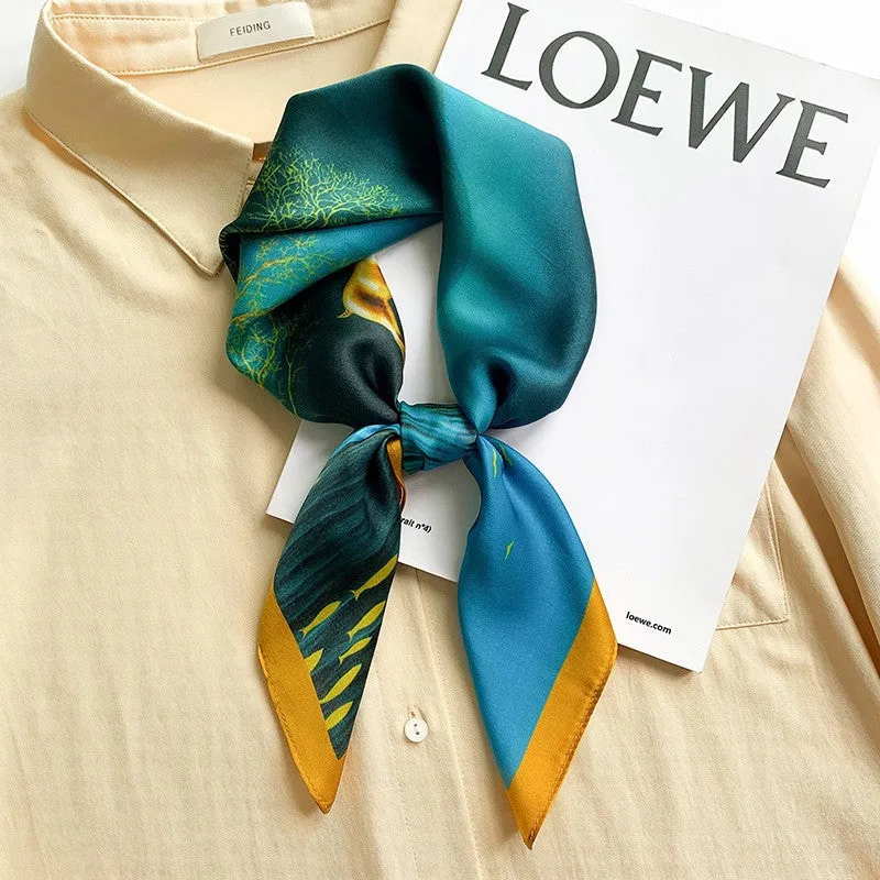 Camellia Korean Style Elegant 65 Silk Square Scarf Women's Mulberry Silk Scarf Professional Scarf Neck Protection Silk Scarf Printed Shawl
