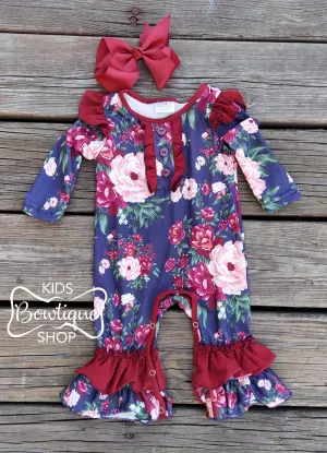 Carmen Burgundy Floral Romper