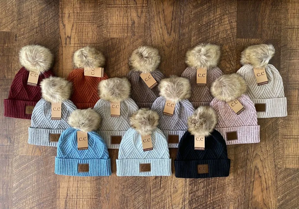 CC Large Patch Pom Beanies