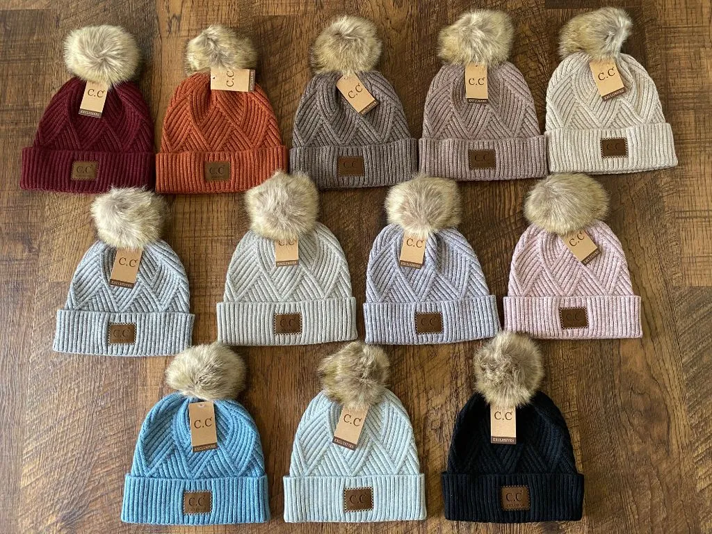 CC Large Patch Pom Beanies