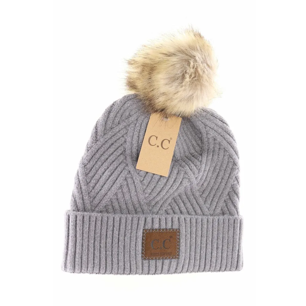 CC Large Patch Pom Beanies
