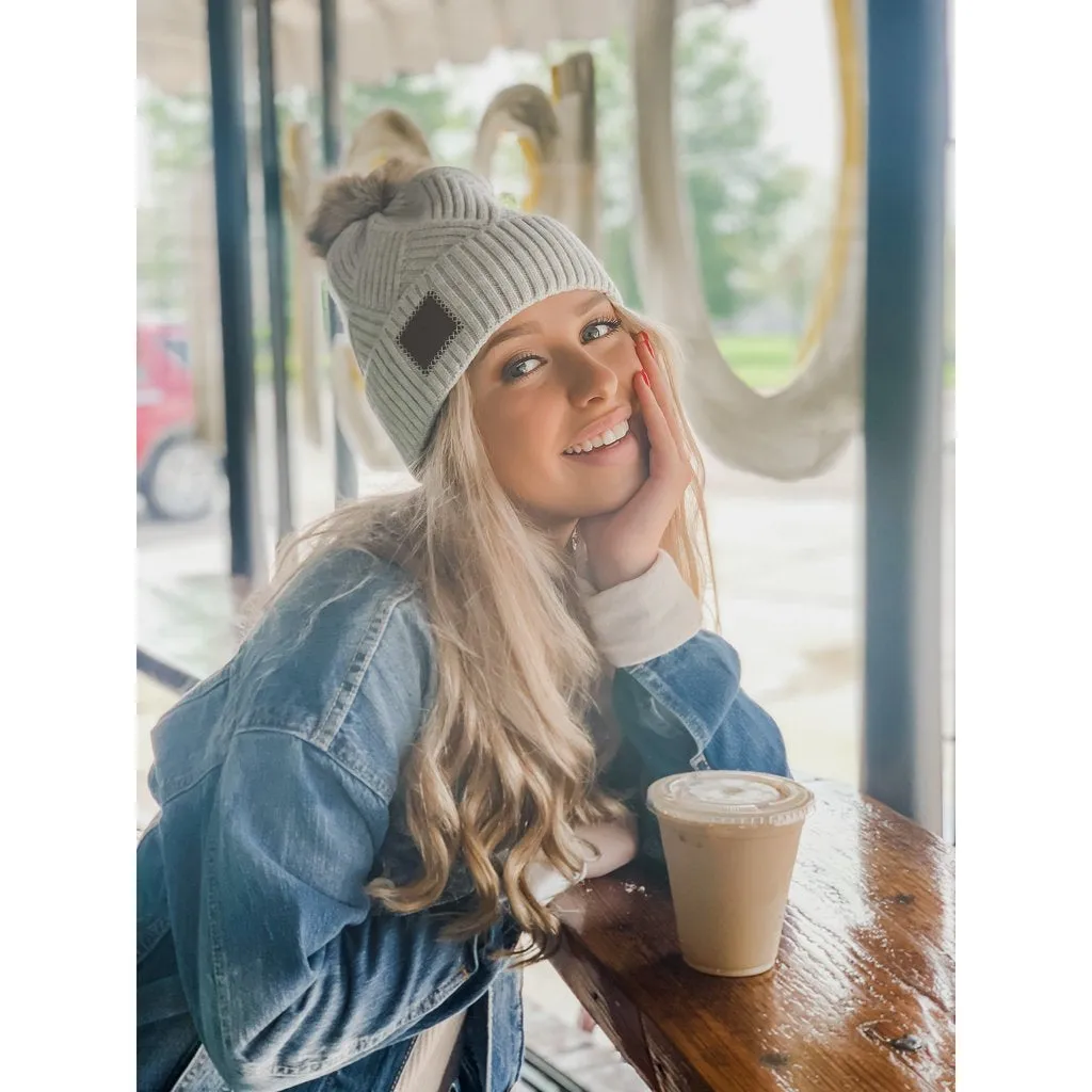 CC Large Patch Pom Beanies