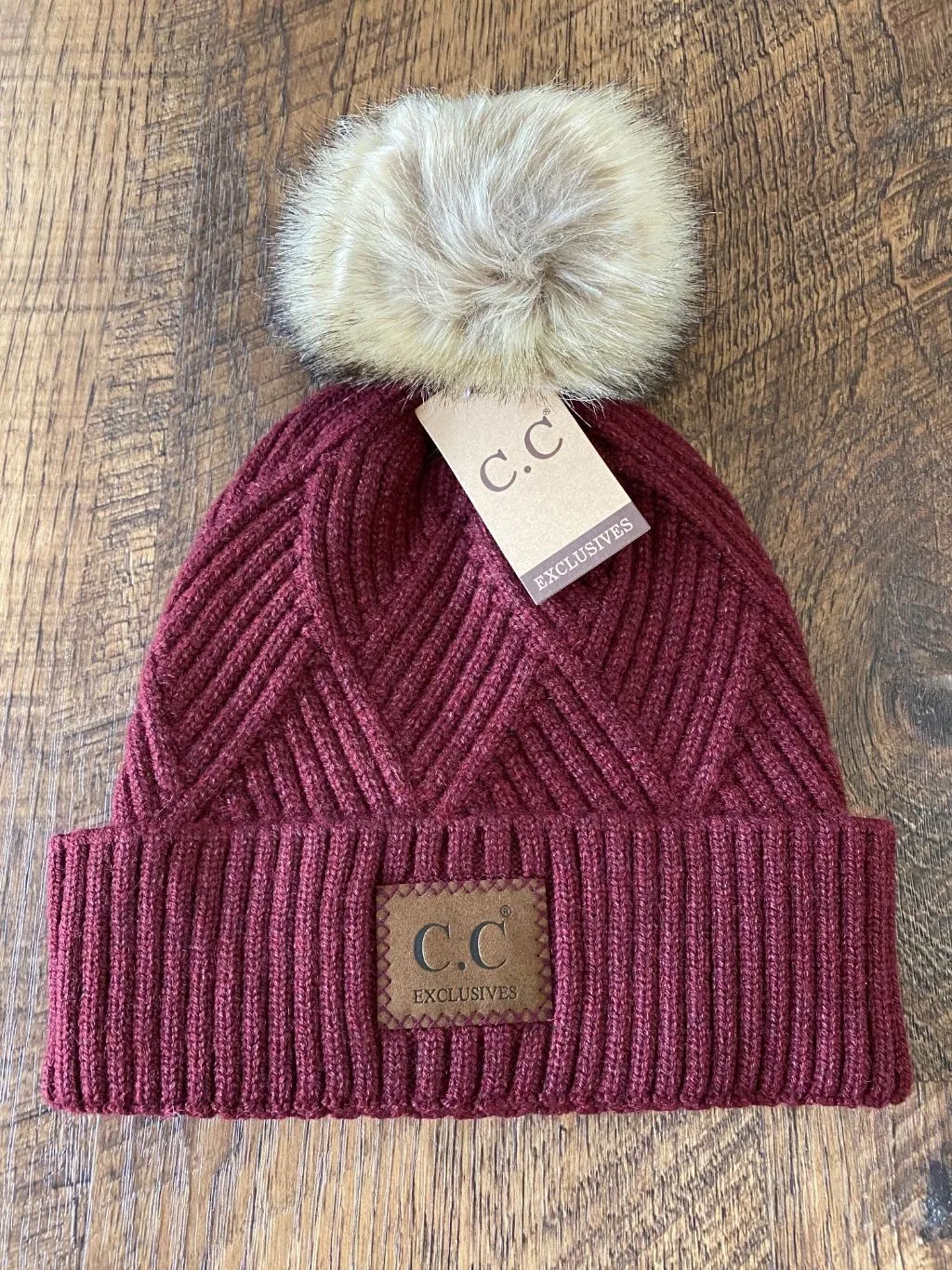 CC Large Patch Pom Beanies