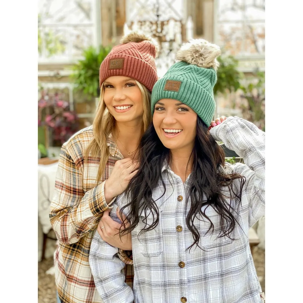 CC Large Patch Pom Beanies