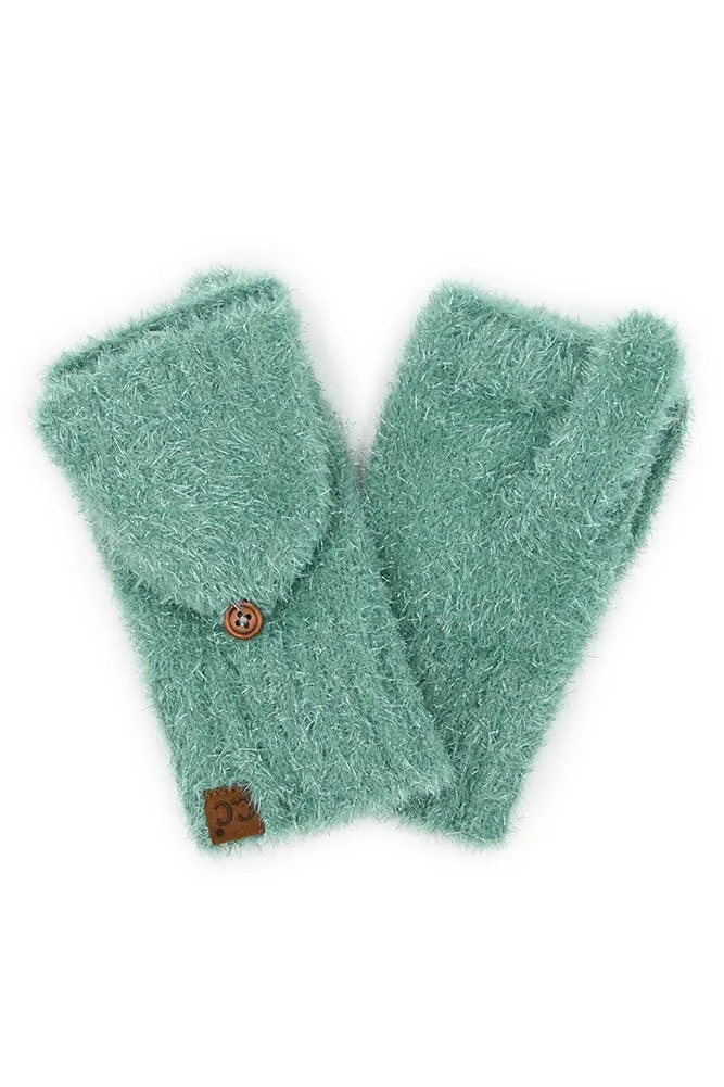 C.C Metallic Eyelash Solid Mitten Winter Glove: Gray