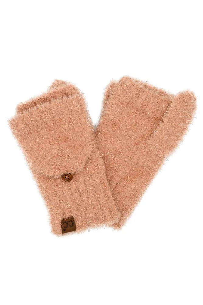 C.C Metallic Eyelash Solid Mitten Winter Glove: Gray