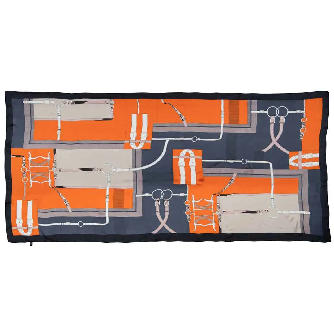 Celine - Stylized Equestrian in Tangerine and Deep Blue Scarf