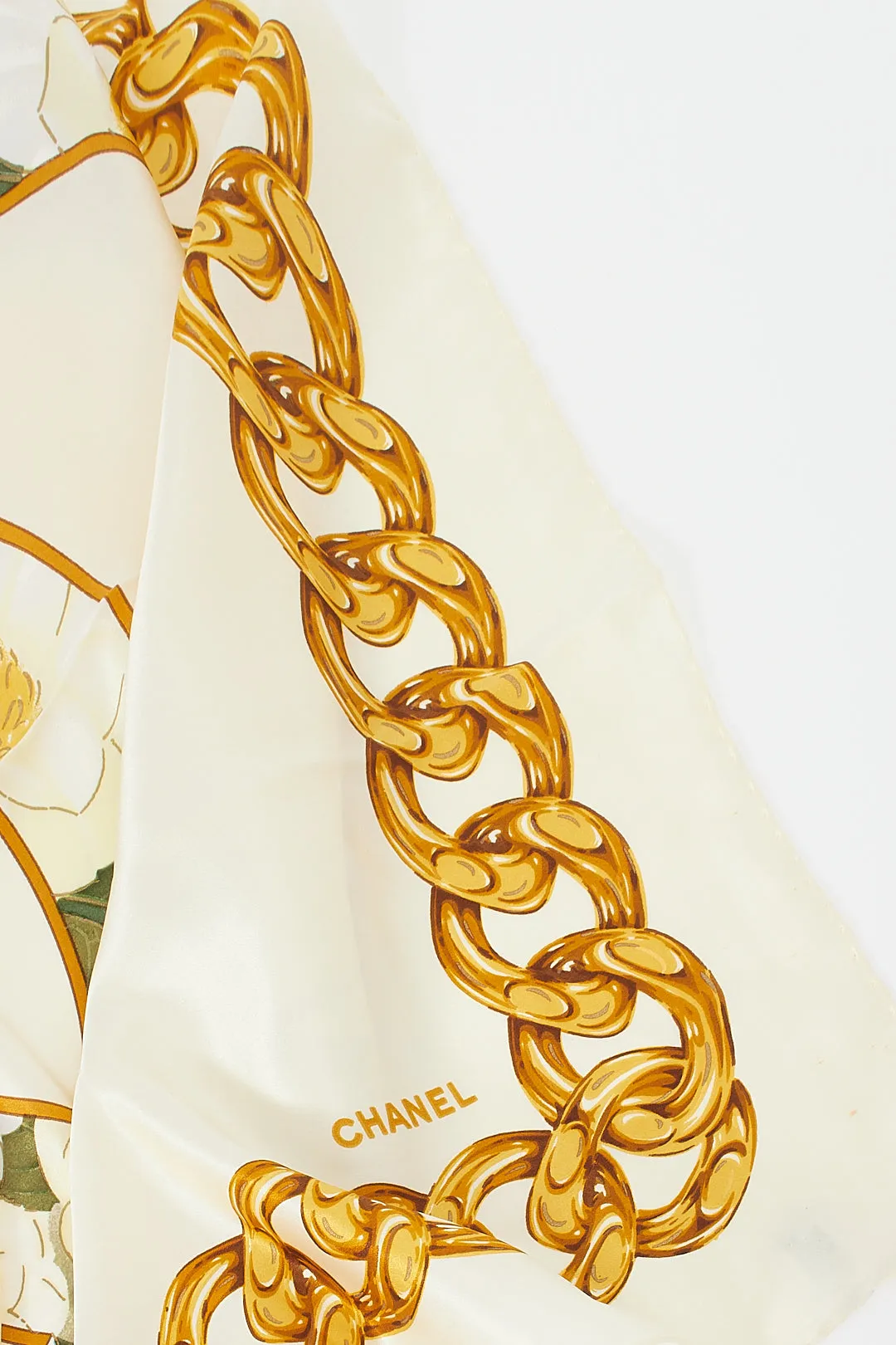 Chanel Cream Floral CC Interlocking Logo Silk Scarf