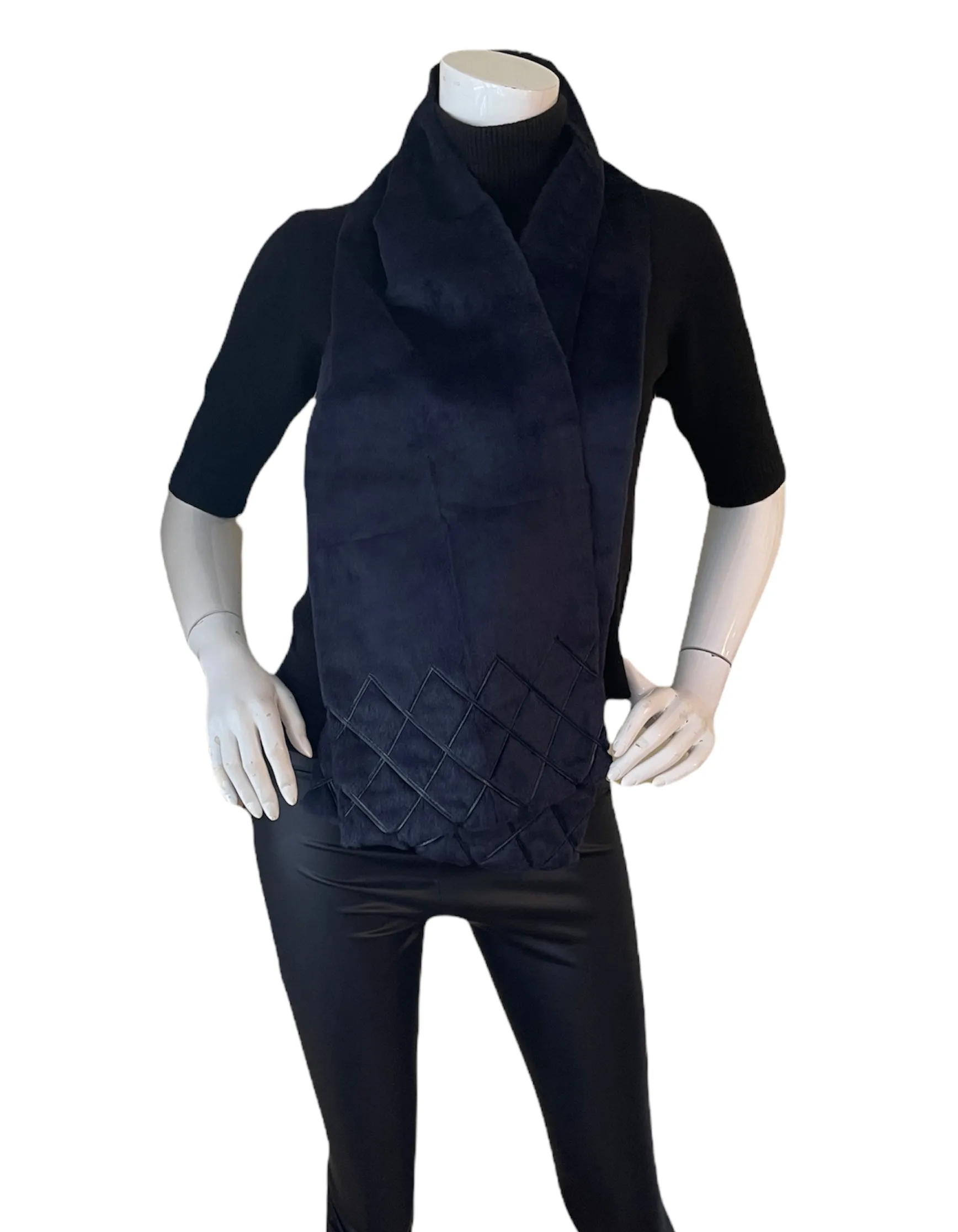 Chanel Navy Rabbit Fur Stole Scarf
