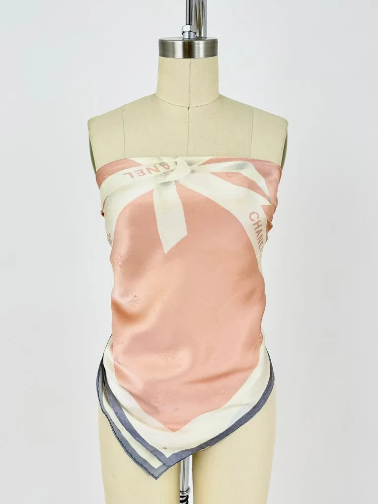 Chanel Silk Logo Ribbon Print Scarf