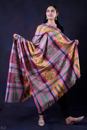 Check Strip Kani Cashmere Pashmina Shawl