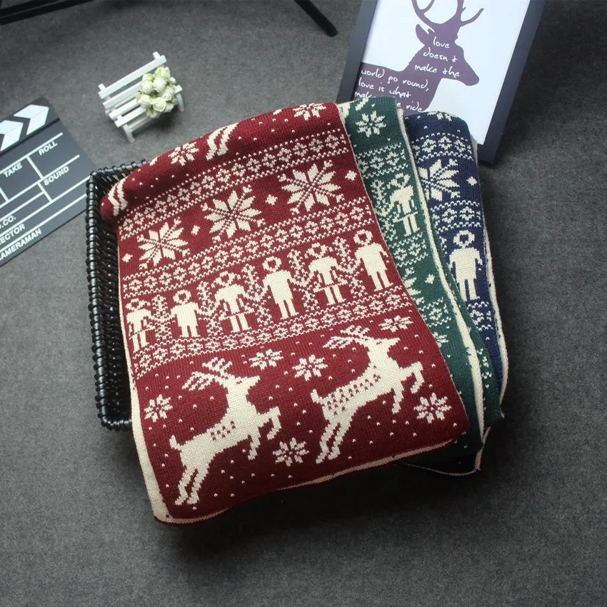 Christmas Elk Snowflake Knitting Long Scarf Casual Travel Warm Couple Scarves Shawls