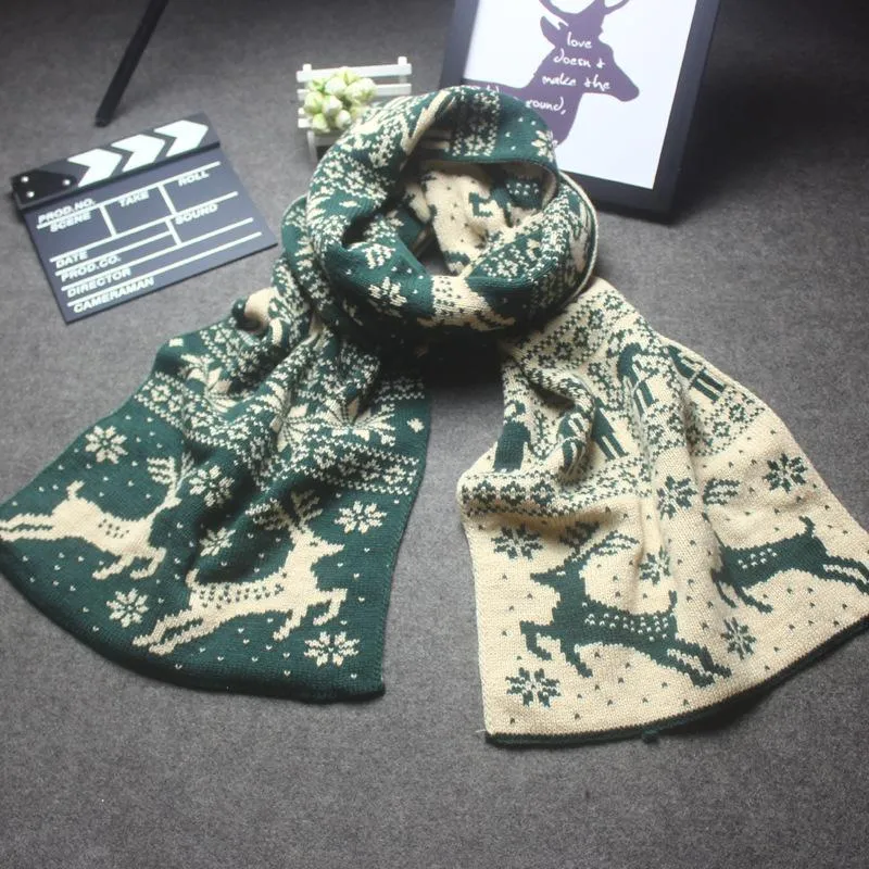 Christmas Elk Snowflake Knitting Long Scarf Casual Travel Warm Couple Scarves Shawls