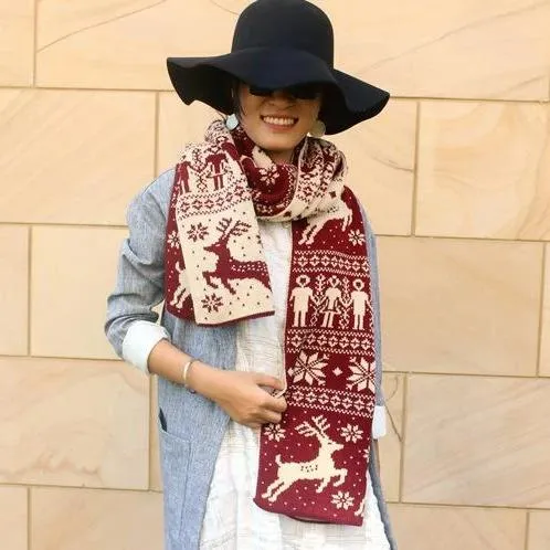 Christmas Elk Snowflake Knitting Long Scarf Casual Travel Warm Couple Scarves Shawls