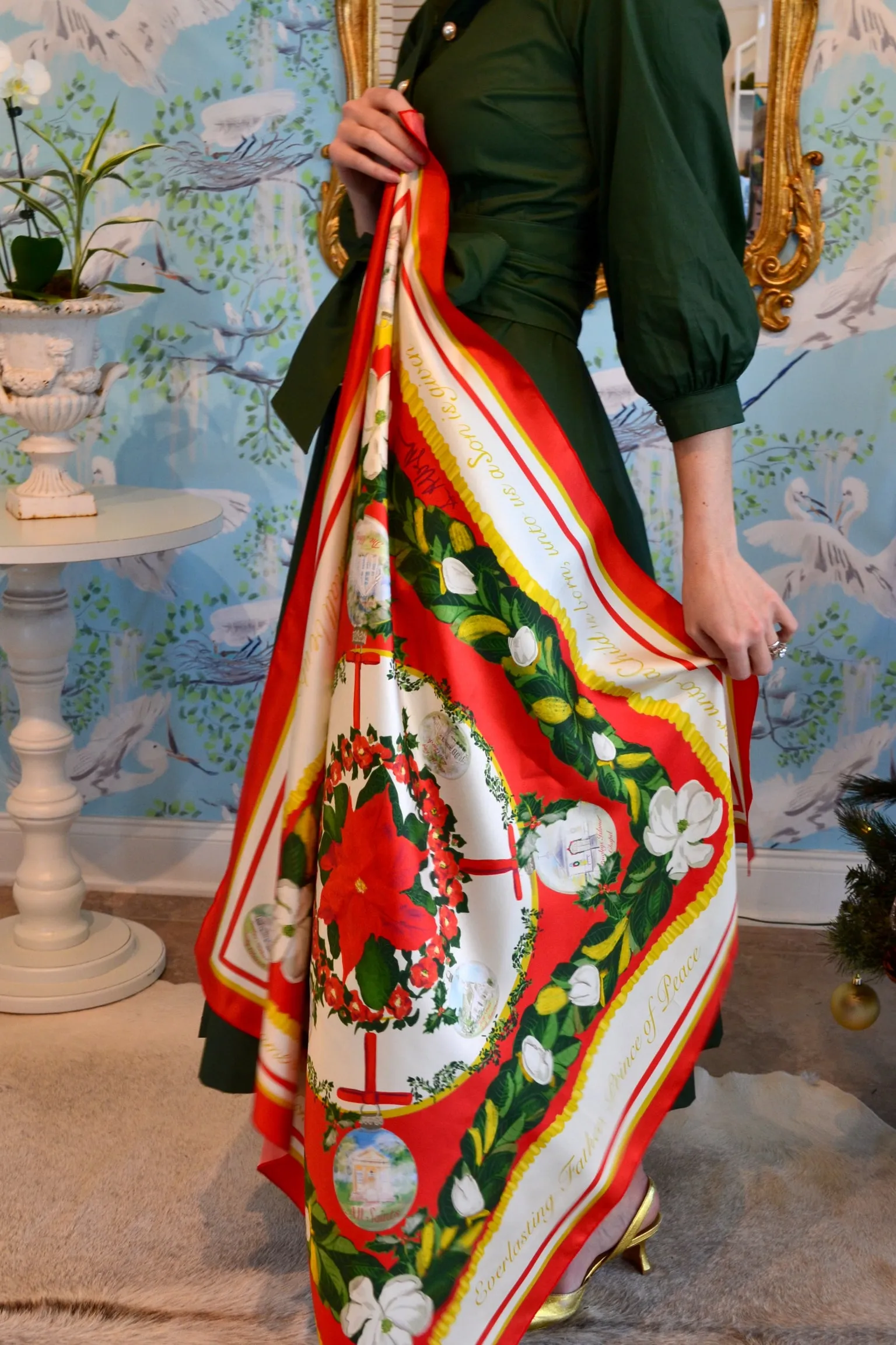 Christmas Scarf in Churches and Poinsettia