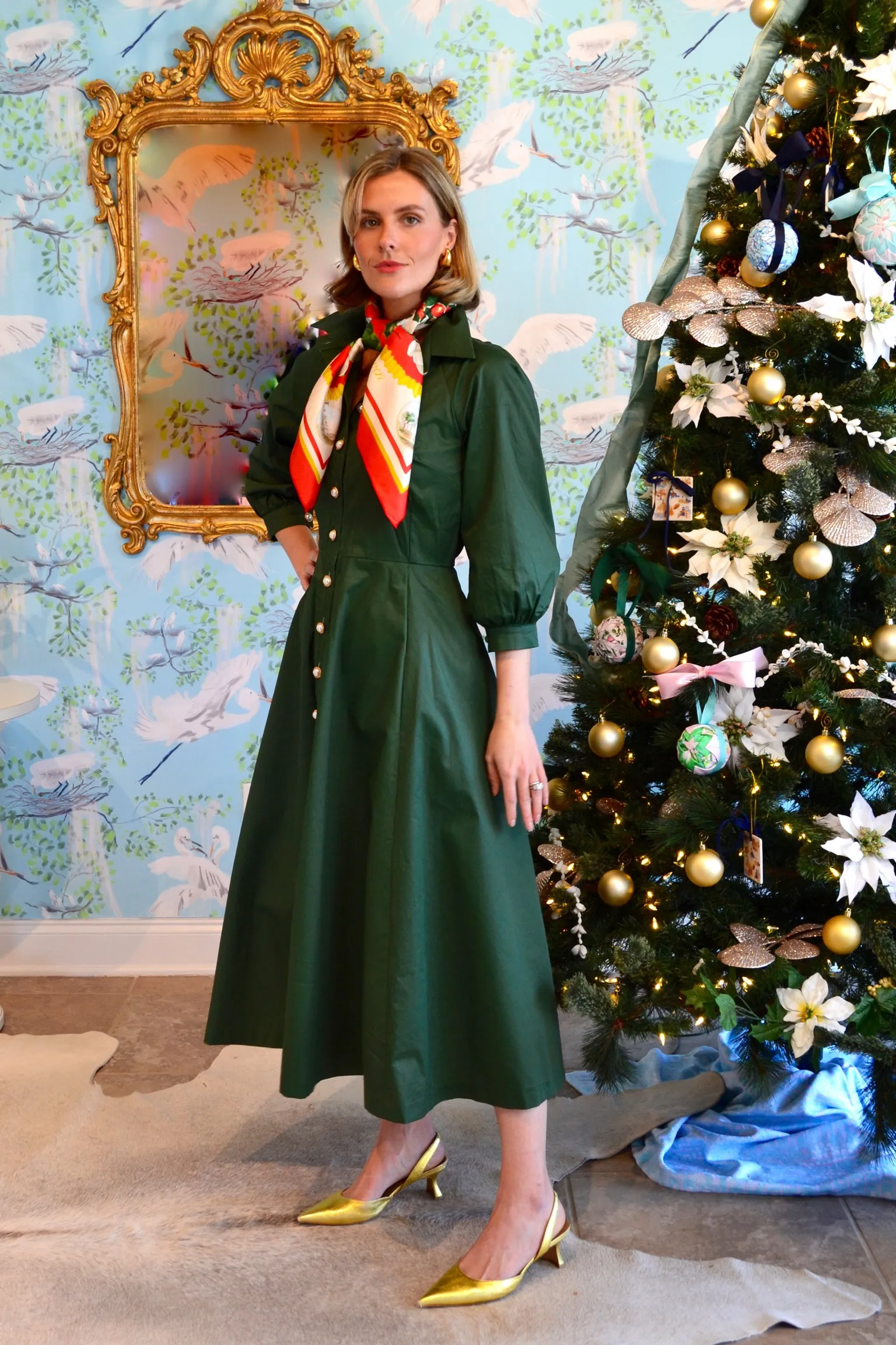 Christmas Scarf in Churches and Poinsettia