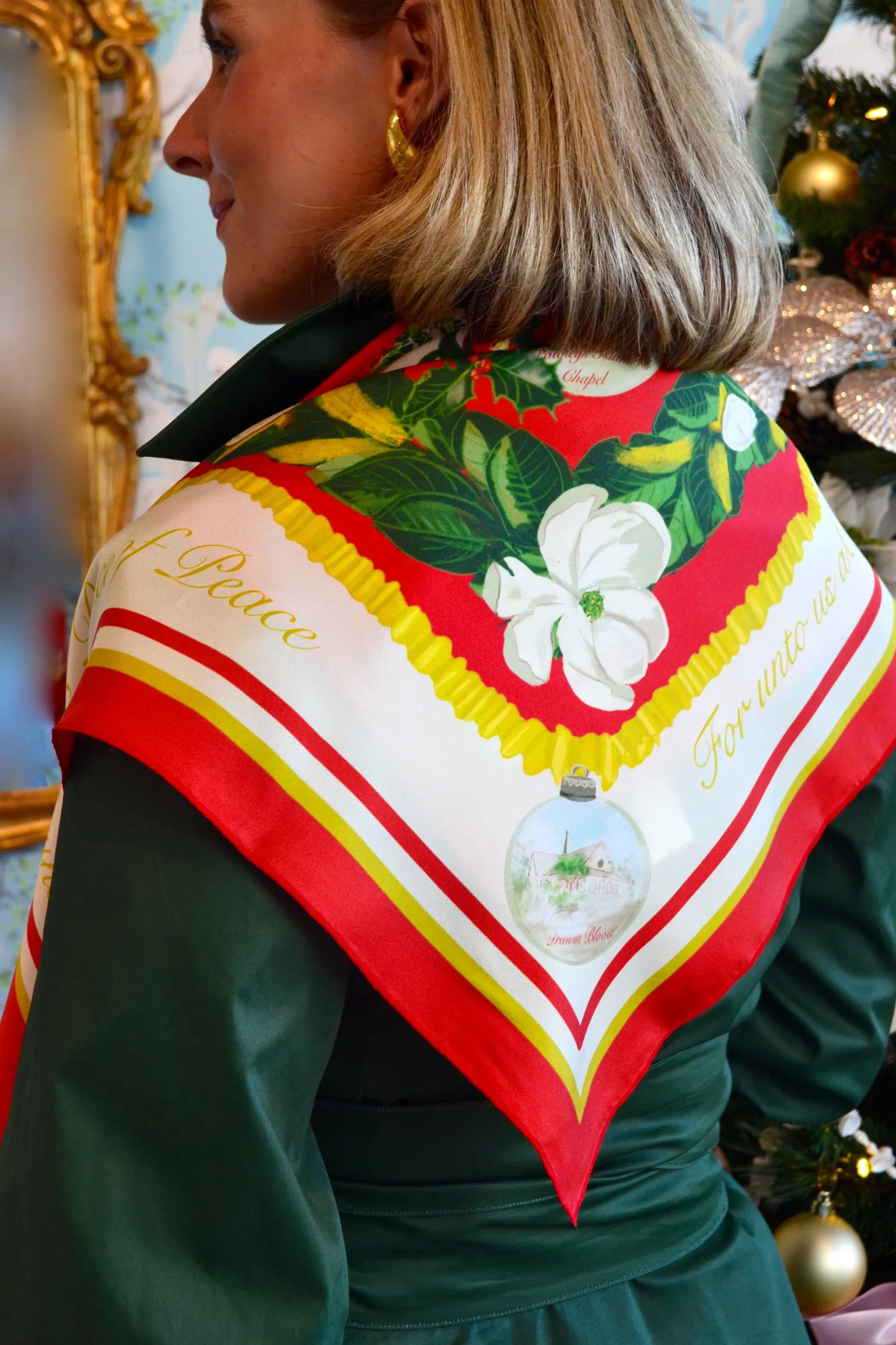 Christmas Scarf in Churches and Poinsettia