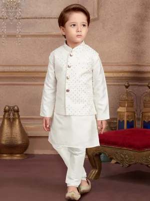 Classic Boys Bandi Kurta Set in all White
