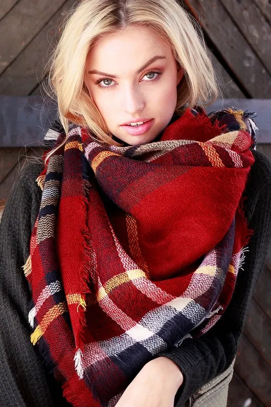 Classic Red Plaid Blanket Scarf