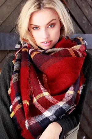 Classic Red Plaid Blanket Scarf