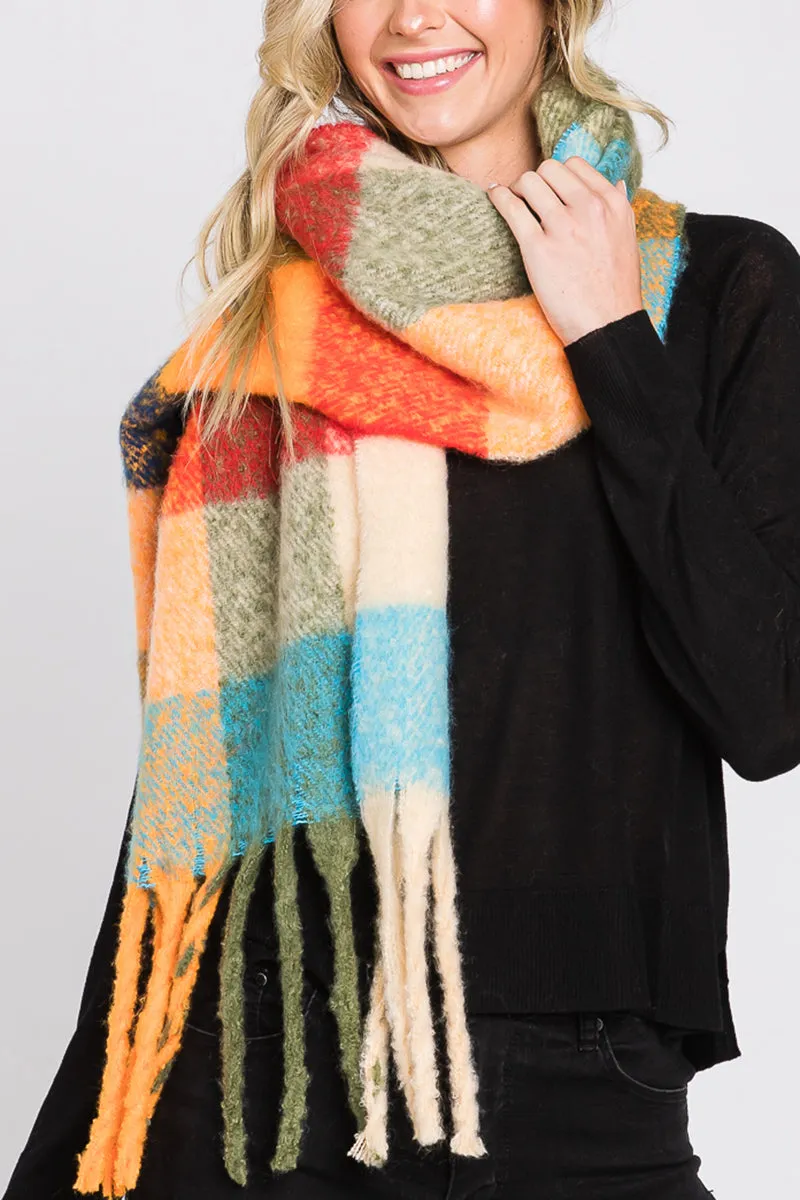 Coldwater Check Scarf, Olive/Orange