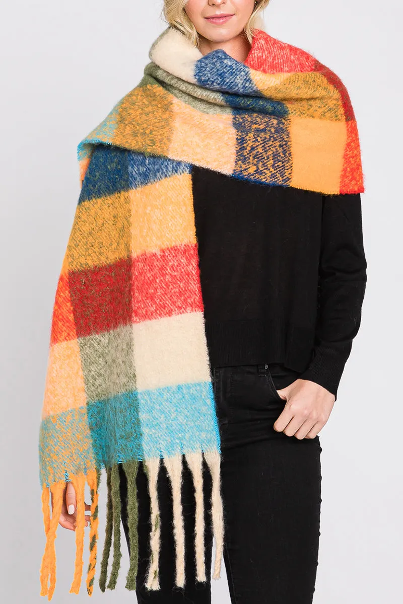 Coldwater Check Scarf, Olive/Orange
