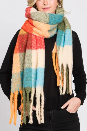 Coldwater Check Scarf, Olive/Orange