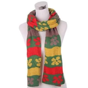 Color Block Flower Oblong Knitted Scarf - Yellow